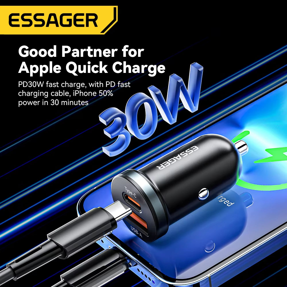 30W USB C Car Charger Type C Quick Charger PD QC 3.0 SCP 5A Fast Charging Car Phone Charge for Iphone Xiaomi Samsung