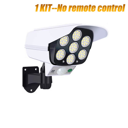 Outdoor Motion Sensor Solar Lights 77 LED Floodlight Waterproof Wireless Dummy Decoy Fake Security Camera for Porch Garden Patio