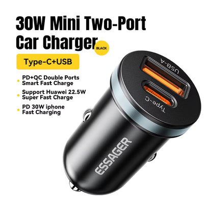 30W USB C Car Charger Type C Quick Charger PD QC 3.0 SCP 5A Fast Charging Car Phone Charge for Iphone Xiaomi Samsung