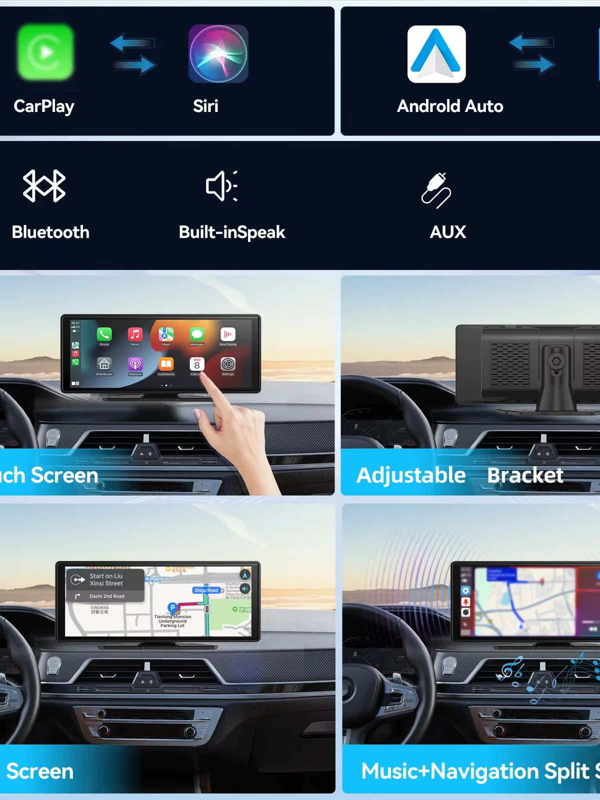 Universal Portable Carplay for Car Screen, Car Radio Multimedia WIFI Video Player Wireless Carplay Screen for Apple or Android